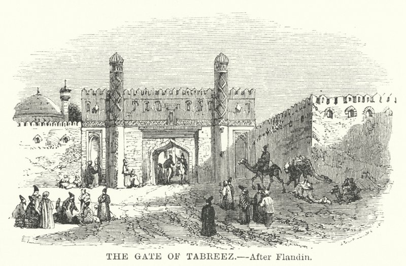 De Poort van Tabreez (gravure) door Eugene (after) Flandin