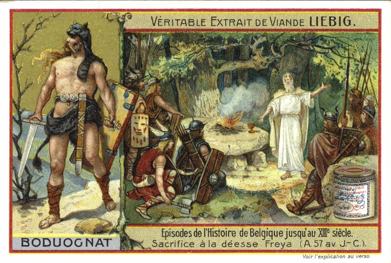 Portret van Boduognat, hoofd van de Nerviërs, en offer aan de godin Freya, 57 v.Chr. door European School