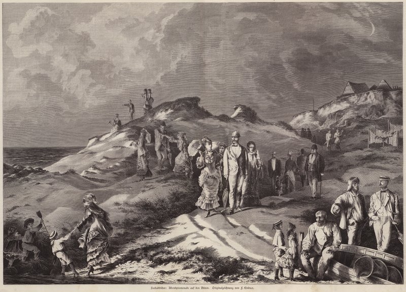 Een wandeling tussen de zandduinen (gravure) door European School