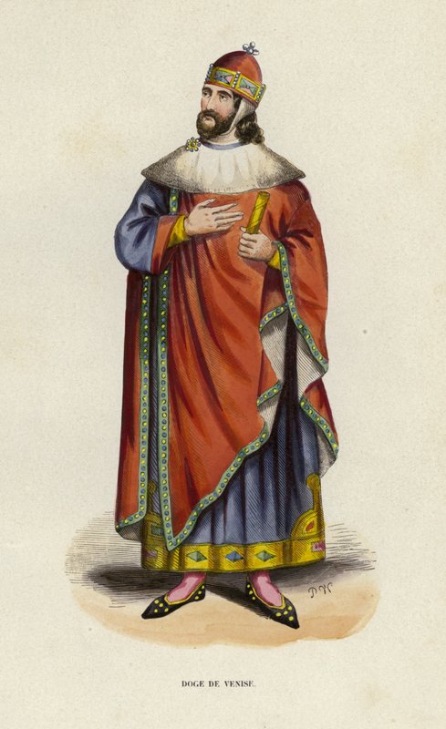 Doge van Venetië (gekleurde gravure) door European School