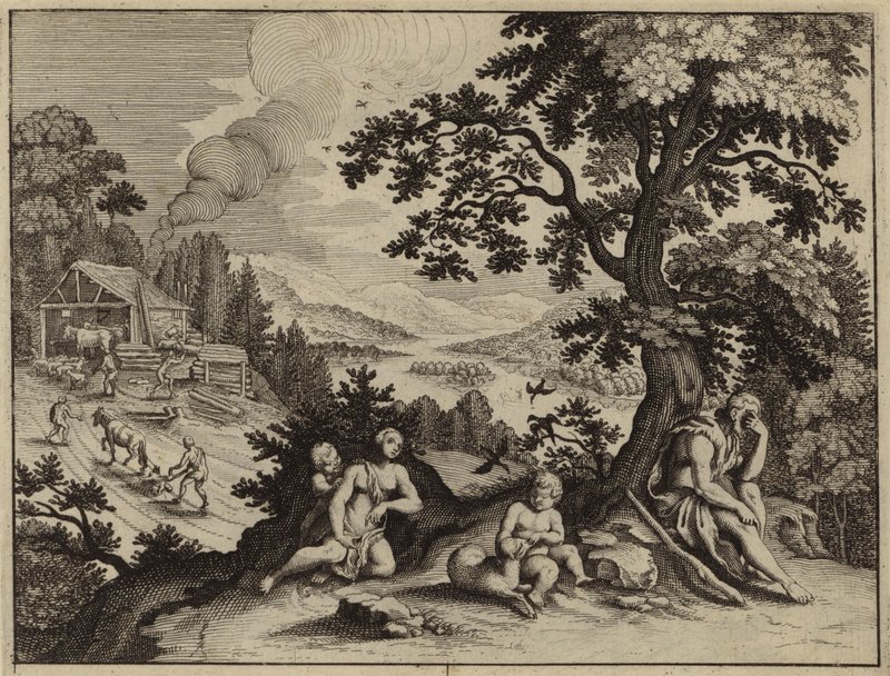 Gods straf voor Adam en Eva (gravure) door European School
