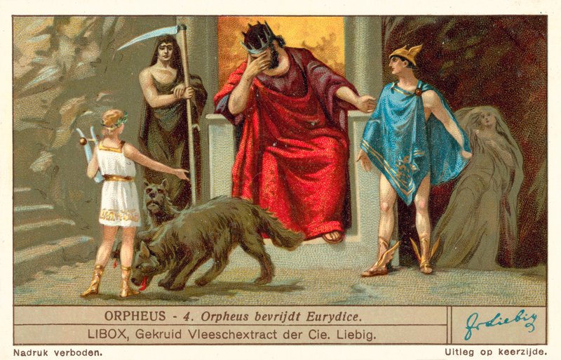 Orpheus bevrijdt Eurydice (chromolitho) door European School