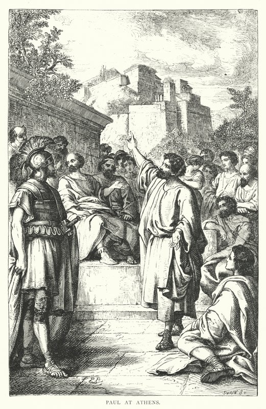 Paulus in Athene (gravure) door European School