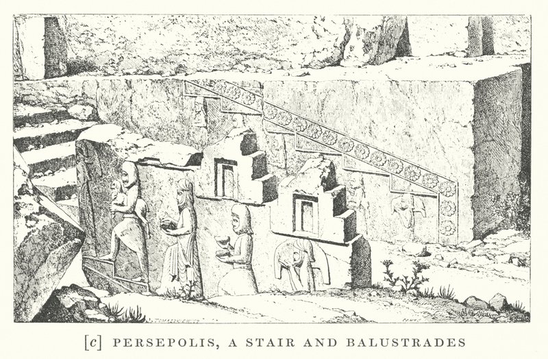 Persepolis, een trap en balustrades (litho) door European School