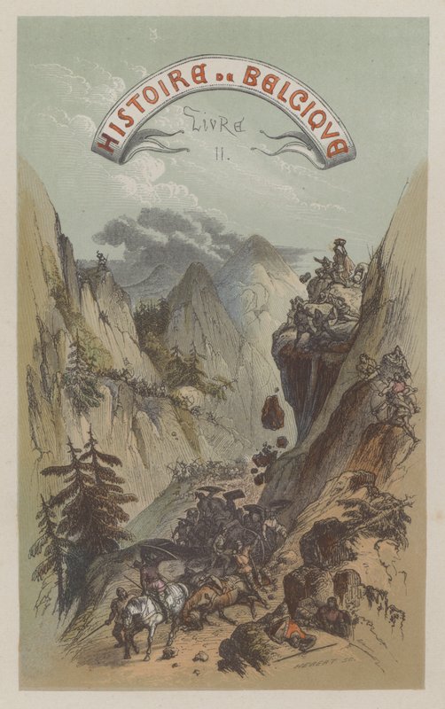 Romeins leger steekt de Pyreneeën over (gekleurde gravure) door European School