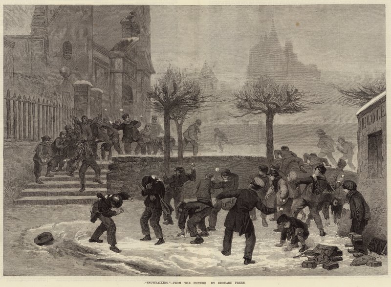 Sneeuwballen (gravure) door European School