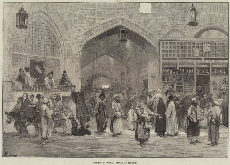 Schetsen in Perzië, Bazaar in Teheran door Felix Regamey