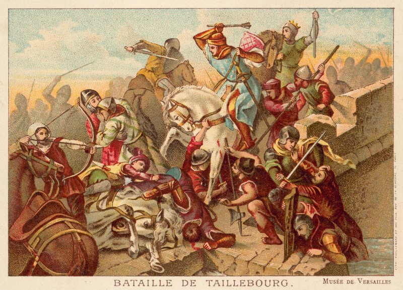 Slag bij Taillebourg, Frankrijk, 1242 (chromolitho) door Ferdinand Victor Eugene Delacroix