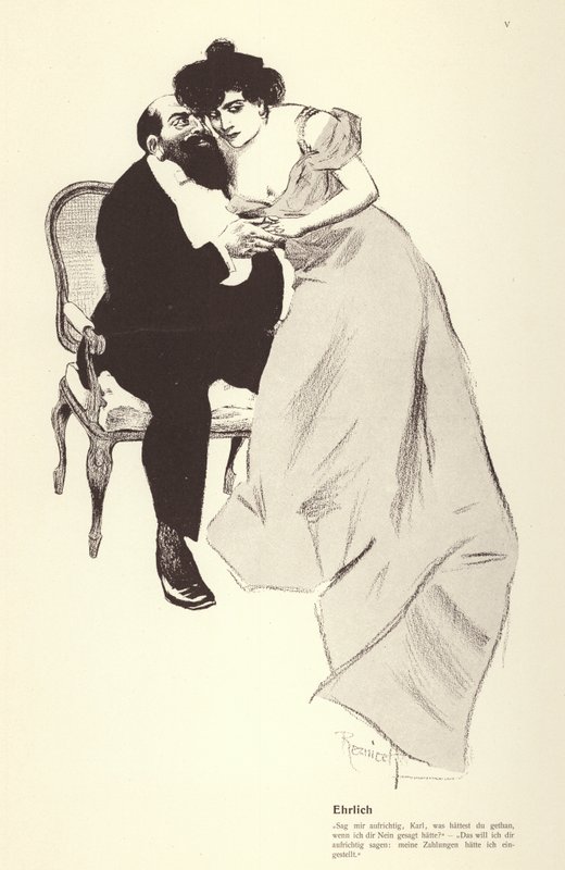 Man met zijn minnares (litho) door Ferdinand von Reznicek