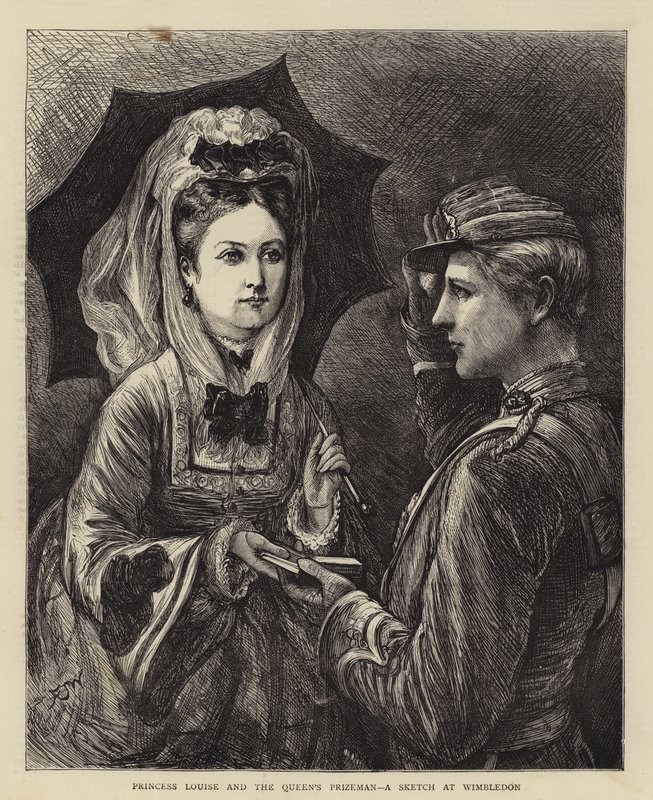 Prinses Louise en de prijswinnaar van de koningin, een schets in Wimbledon door Francis S. Walker