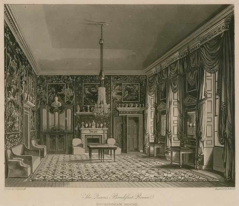 De ontbijtkamer van de koningin, Buckingham House door Francis Phillip Stephanoff