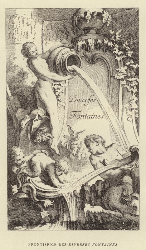 Frontispice van Diverse Fonteinen (gravure) door Francois (after) Boucher