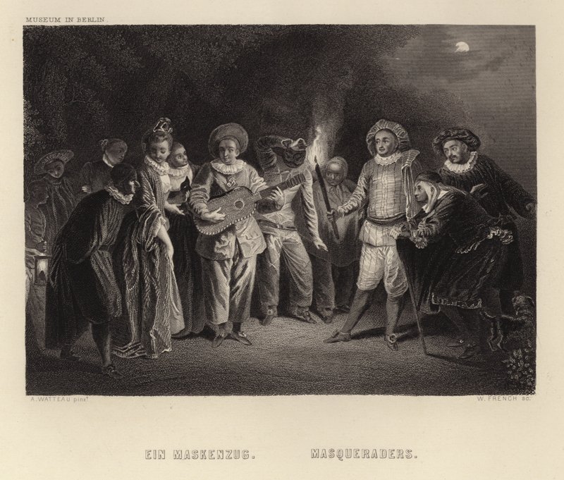 Maskerdragers door Francois Louis Joseph Watteau
