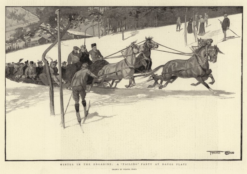 Winter in de Engadine, een sleeppartij in Davos Platz door Frank Craig