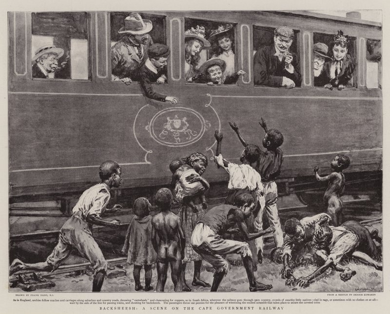Backsheesh, een Scène op de Kaapse Overheids Spoorweg door Frank Dadd