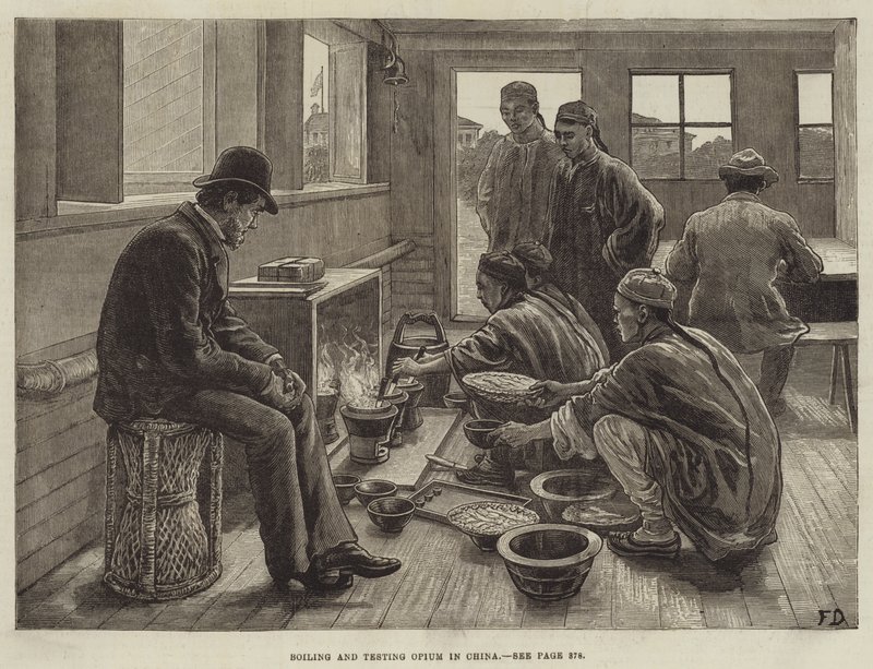 Koken en testen van opium in China door Frank Dadd