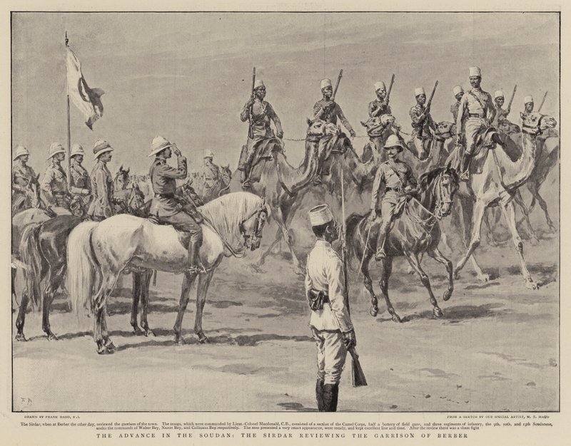 De opmars in Soedan, de Sirdar inspecteert het garnizoen van Berber door Frank Dadd