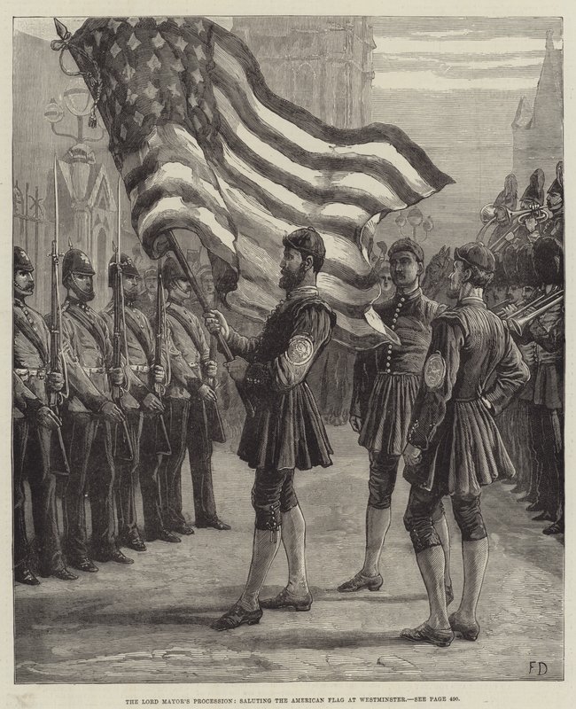 De Processie van de Lord Mayor, het Groeten van de Amerikaanse Vlag bij Westminster door Frank Dadd