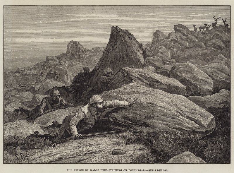 De Prins van Wales die op Lochnagar op Herten jaagt door Frank Dadd