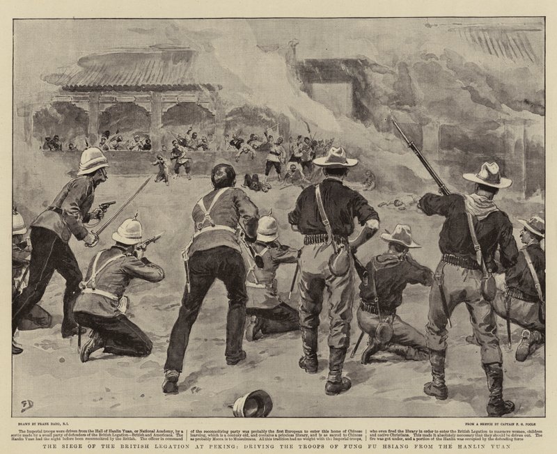 Het Beleg van de Britse Legatie in Peking, het verdrijven van de Troepen van Fung Fu Hsiang uit de Hanlin Yuan door Frank Dadd