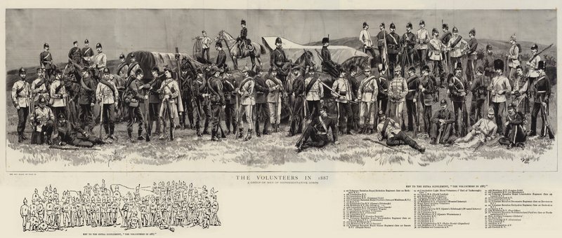 De vrijwilligers in 1887 door Frank Dadd