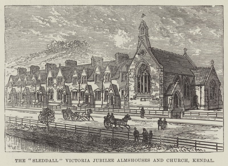 De Sleddall Victoria Jubilee Almshouses en Kerk, Kendal door Frank Watkins