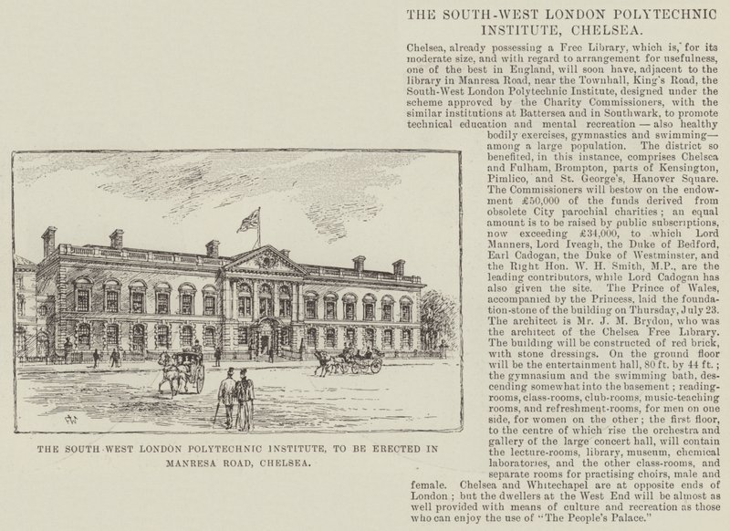 Het Zuidwest-Londense Polytechnisch Instituut, te bouwen in Manresa Road, Chelsea door Frank Watkins