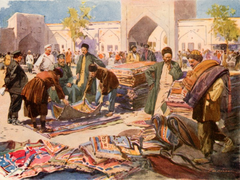 Een Tapijtbeurs in Astrakhan door Frederic de Haenen