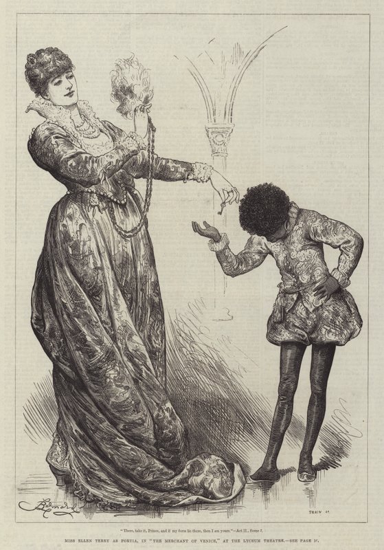 Miss Ellen Terry als Portia, in De Koopman van Venetië, in het Lyceum Theatre door Frederick Barnard