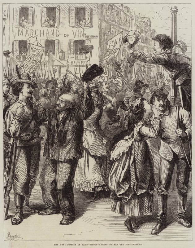 De oorlog, verdediging van Parijs, studenten gaan de vestingwerken bemannen door Frederick Barnard