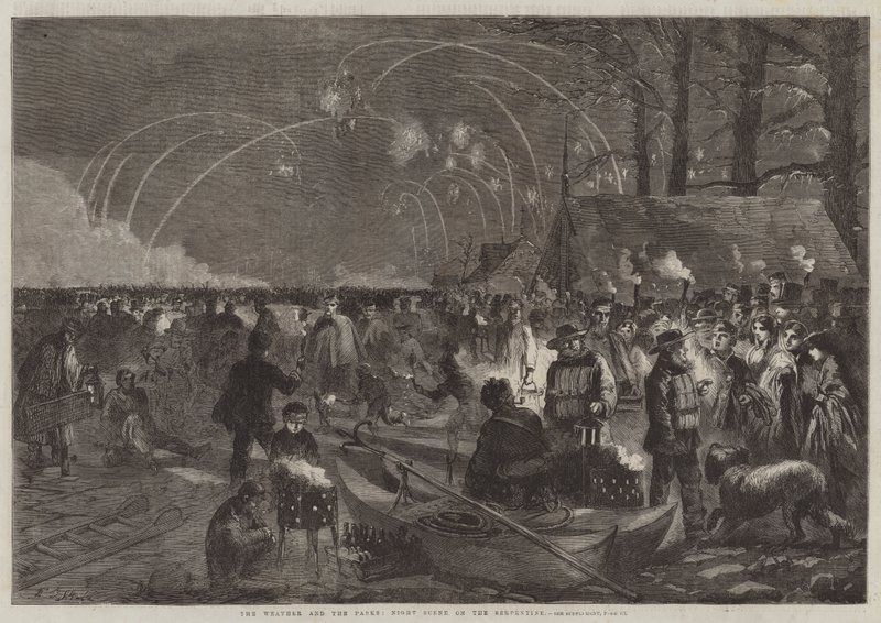 Het Weer en de Parken, Nachtelijke Scene op de Serpentine door Frederick John Skill