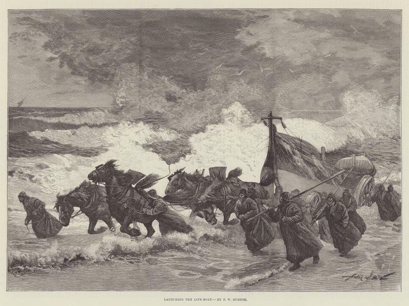 Het lanceren van de reddingsboot door Frederick William Burton