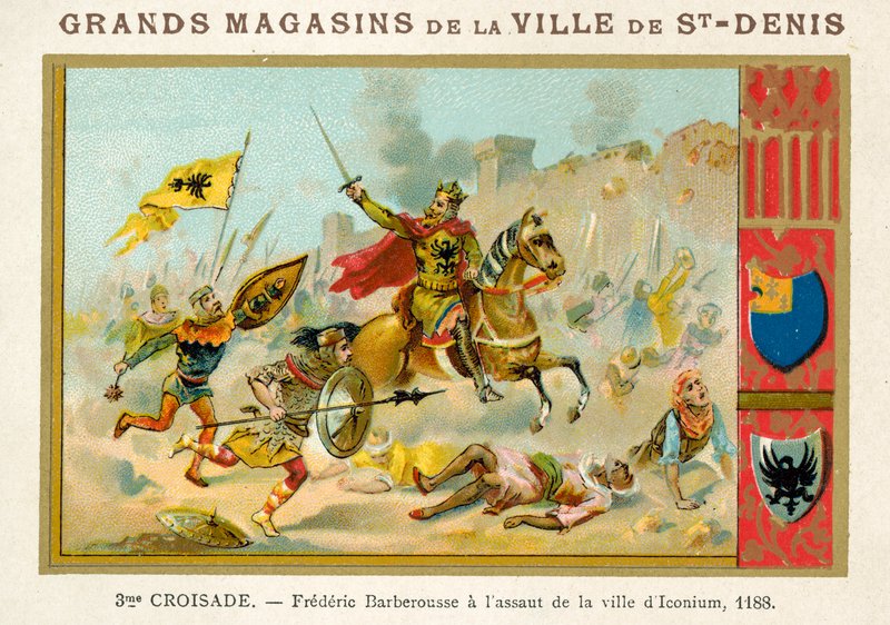 Frederik Barbarossa bij de aanval op de stad Iconium, 3e Kruistocht, 1188 door French School