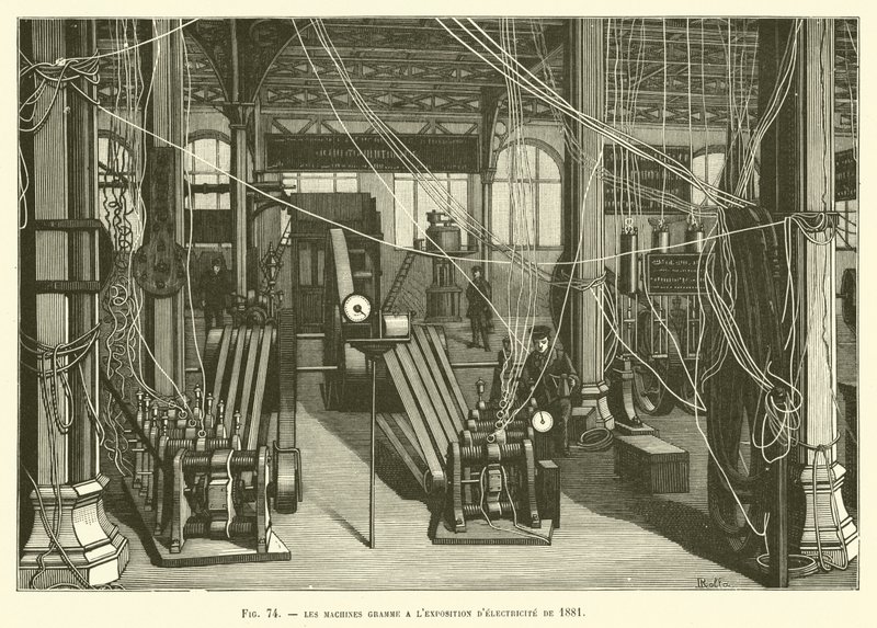 De Gramme-machines op de Elektriciteitstentoonstelling van 1881 door French School