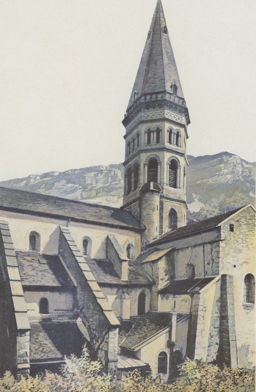 Nantua, Kerk, Klokkentoren en noordelijk transept door French Photographer