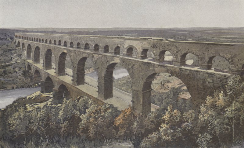 Remoulins, Romeinse brug-aquaduct, boven de Gardon door French Photographer