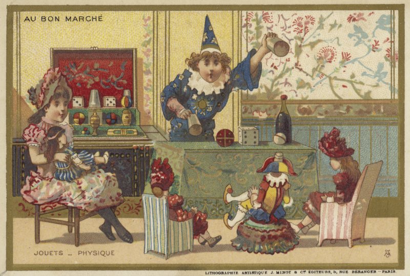 Au Bon Marche-kaarten met kinderspellen door French School