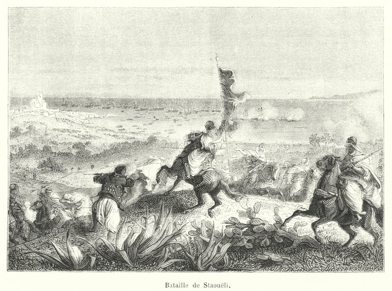 Slag bij Staoueli (gravure) door French School