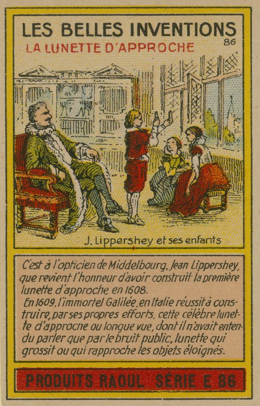 Mooie uitvindingen kaart, telescoop door French School