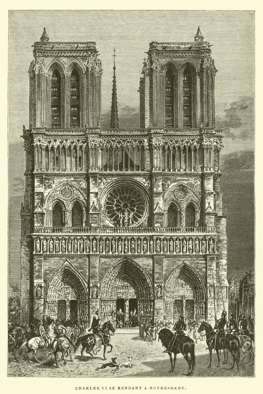 Karel VI op weg naar Notre-Dame (gravure) door French School