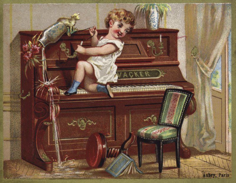 Kind dat op een piano speelt door French School