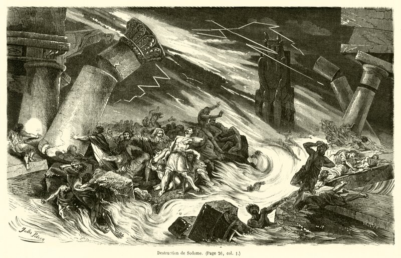 Vernietiging van Sodom (gravure) door French School