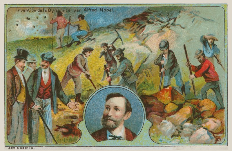 Uitvinding van dynamiet door Alfred Nobel door French School