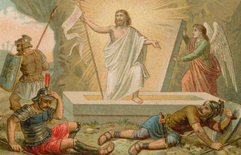 Jezus Christus die uit zijn graf opstaat door French School