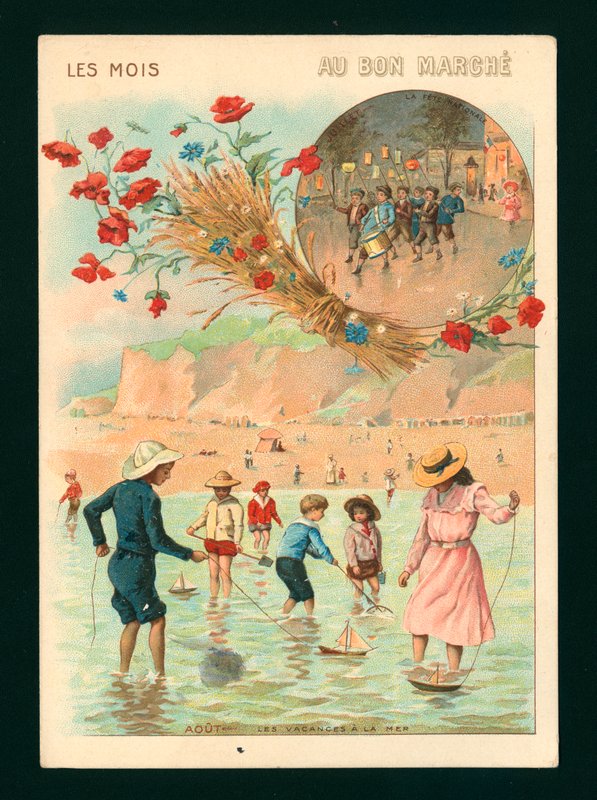 Juli en Augustus (chromolitho) door French School