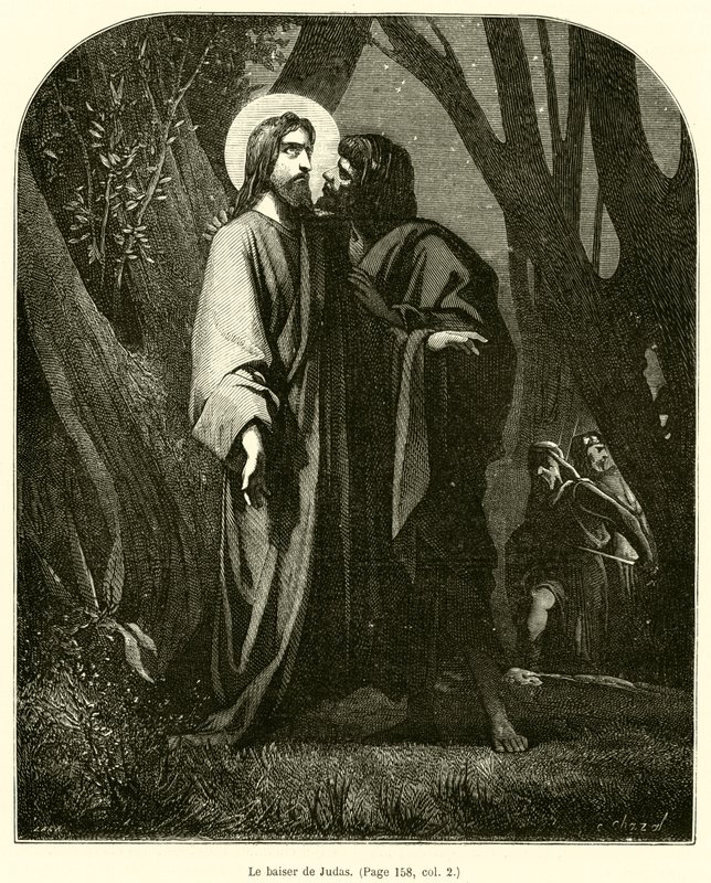 De kus van Judas (gravure) door French School