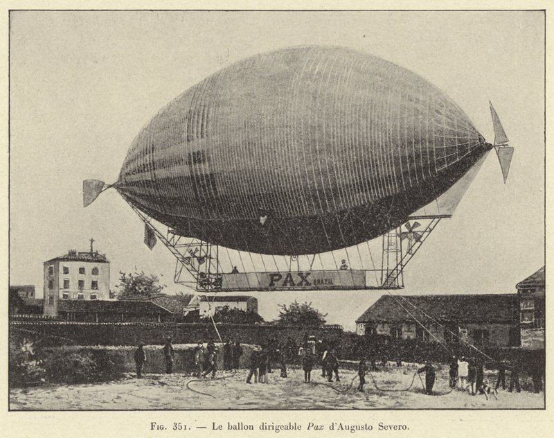 De luchtschip Pax van Augusto Severo (gravure) door French School