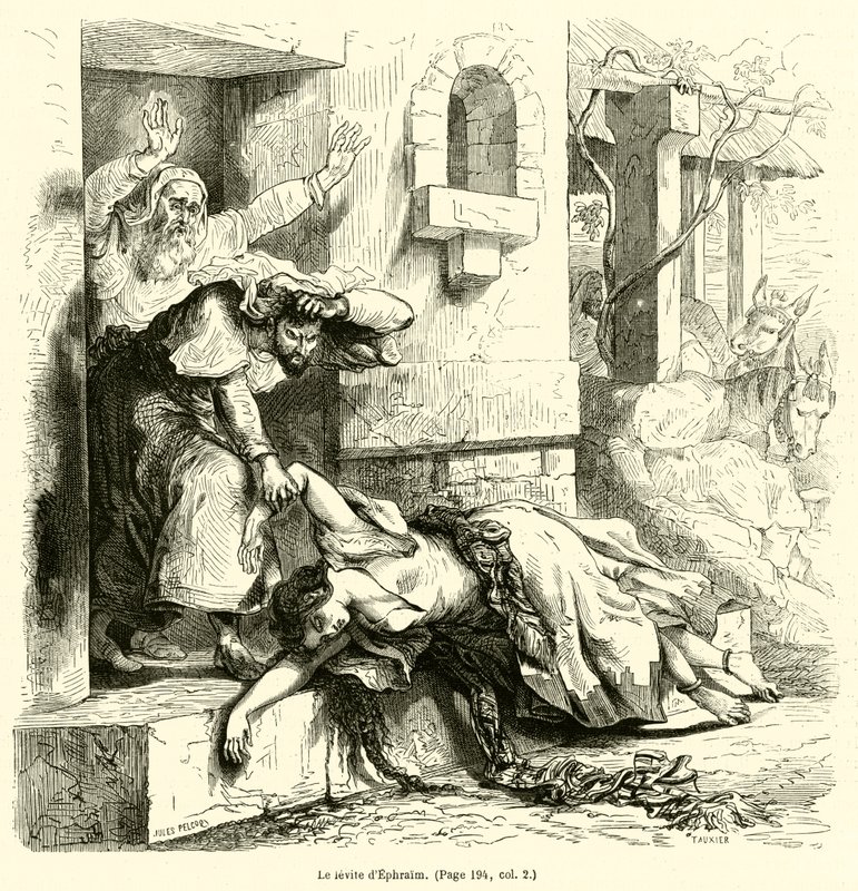 De Leviet van Efraïm (gravure) door French School