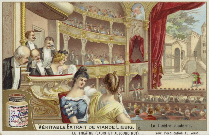 Liebig-kaart met een modern theater door French School
