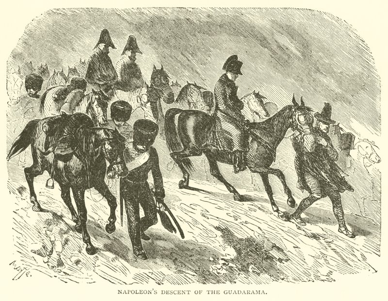 Napoleons afdaling van de Guadarama (gravure) door French School